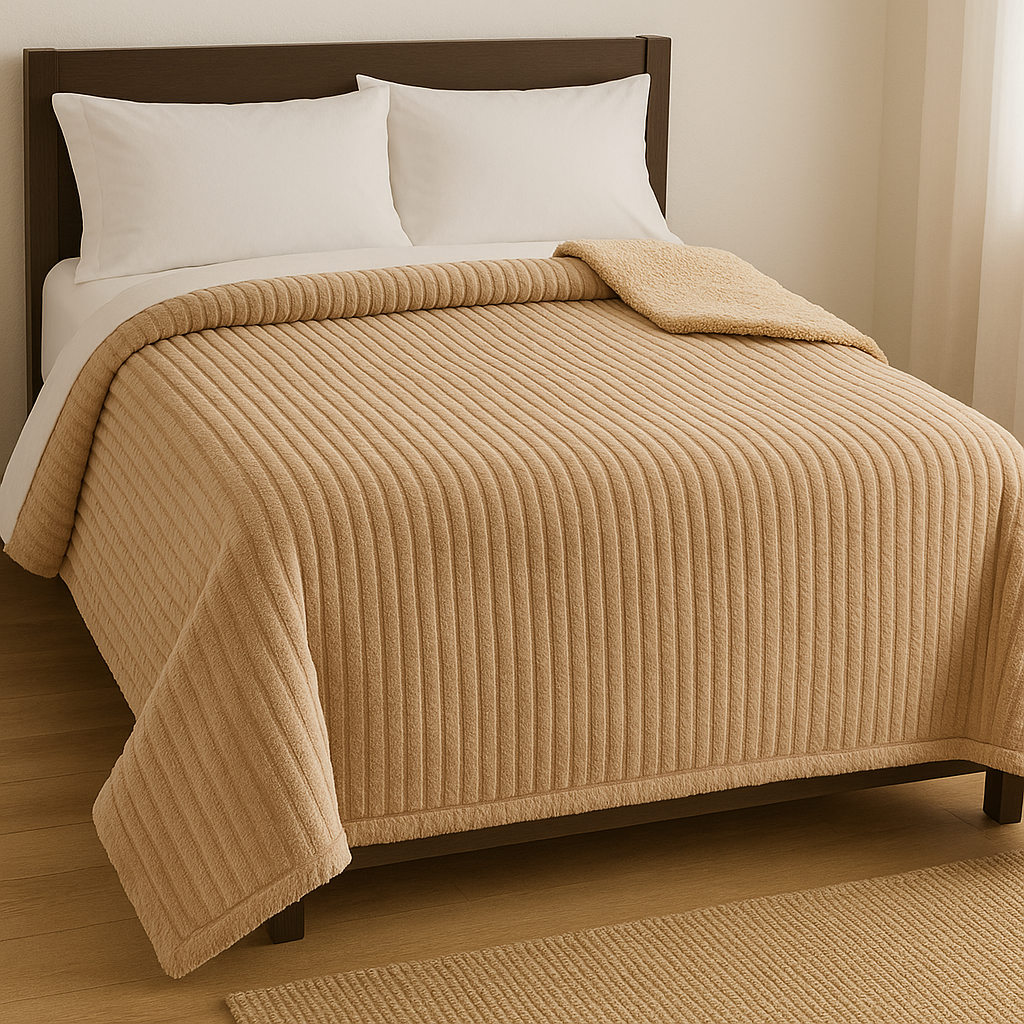 Manta Acanalada con Corderito – 2 Plazas Full 🛏️