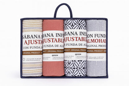 Sábana Inferior Queen + Fundas – Pack x4