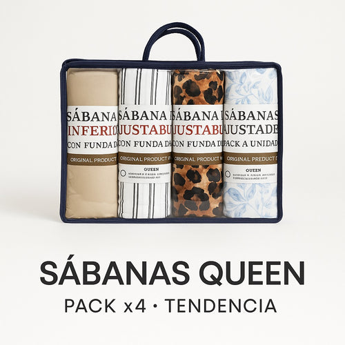 Sábana Inferior Queen + Fundas – Pack x4