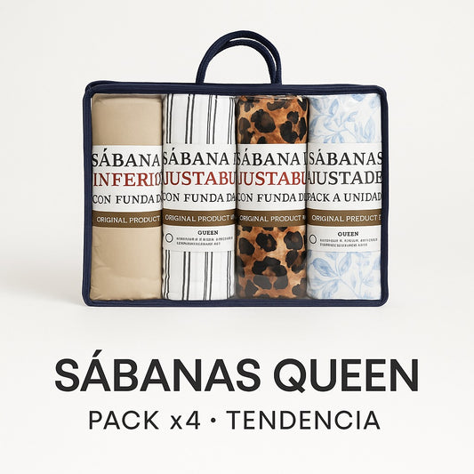 Sábana Inferior Queen + Fundas – Pack x4