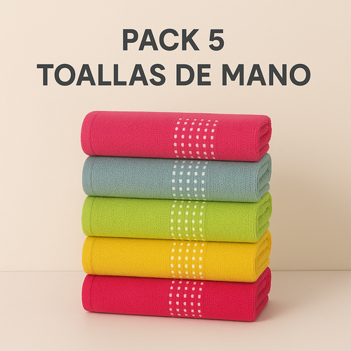 Pack 5 Toallas de Mano – Colores Surtidos