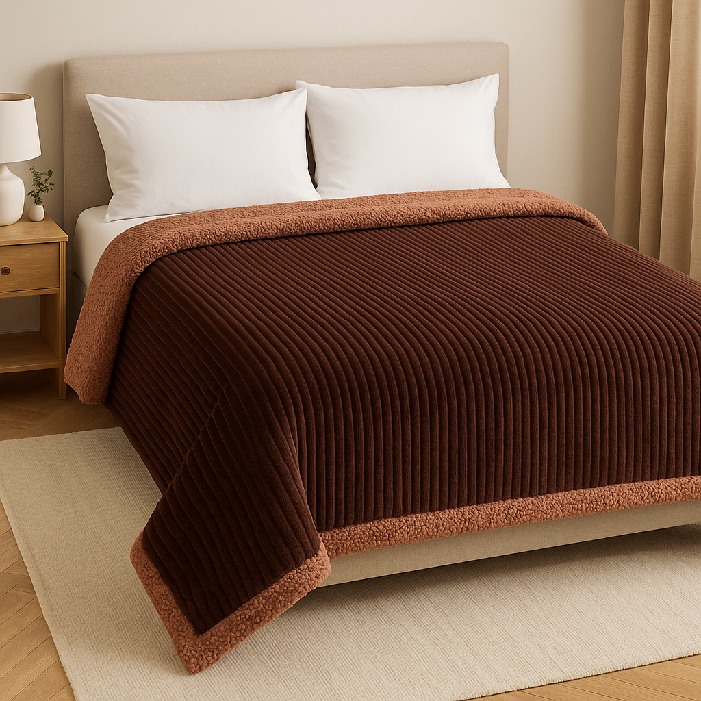 Manta Acanalada con Corderito – 2 Plazas Full 🛏️