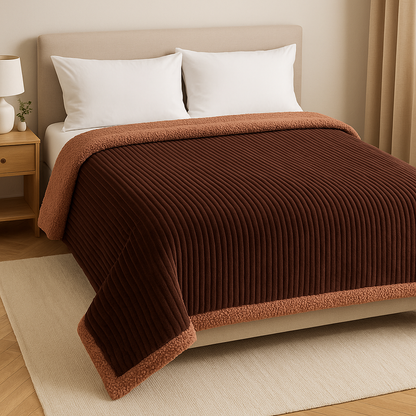 Manta Acanalada con Corderito – 2 Plazas Full 🛏️