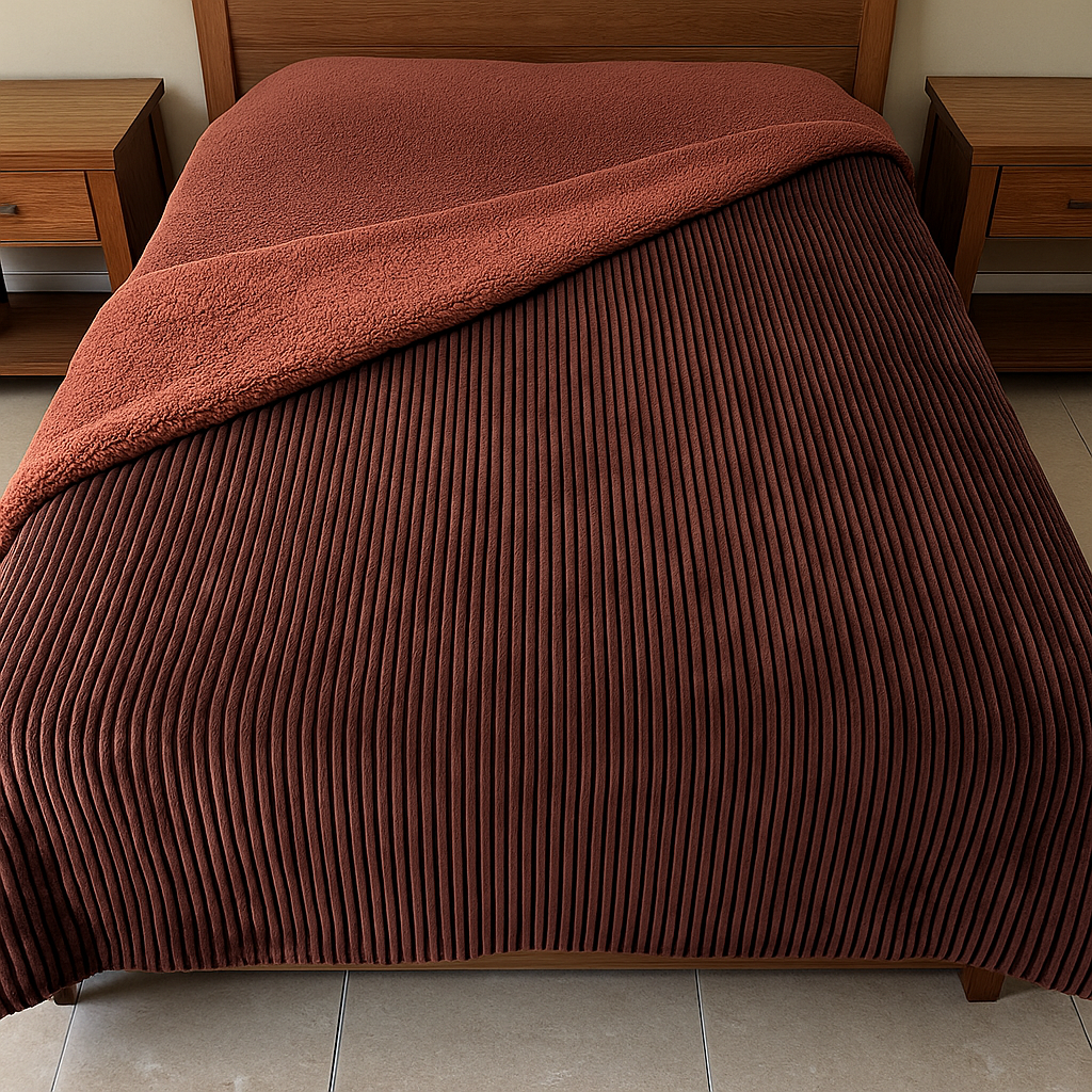 Manta Acanalada con Corderito – 2 Plazas Full 🛏️