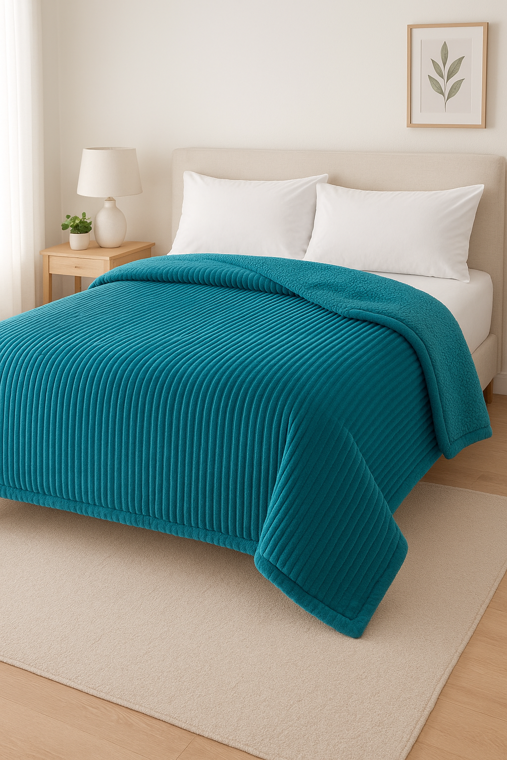 Manta Acanalada con Corderito – 2 Plazas Full 🛏️