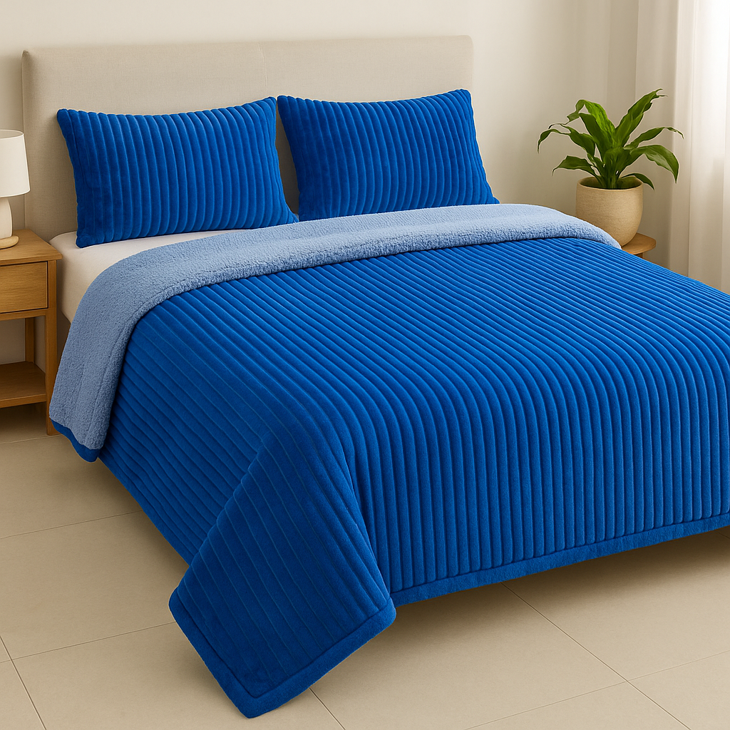 Manta Acanalada con Corderito – 2 Plazas Full 🛏️