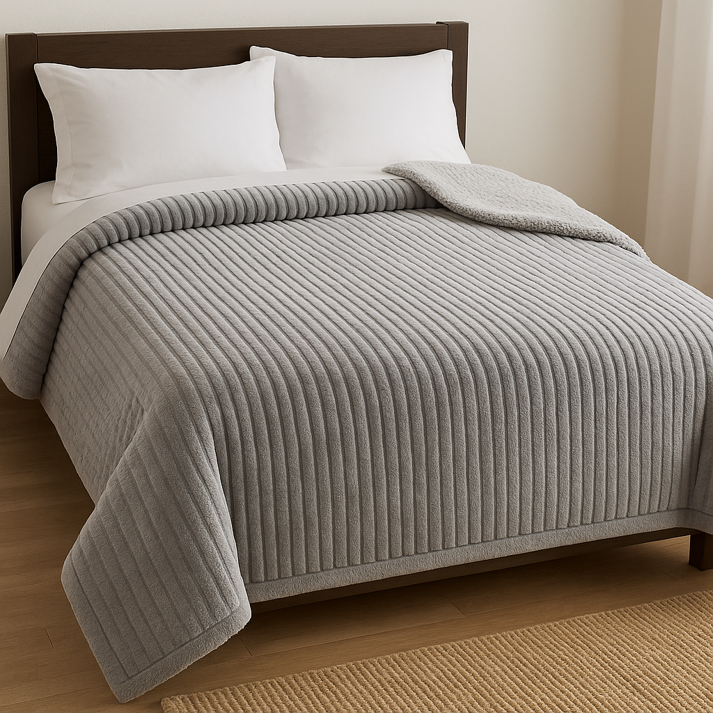 Manta Acanalada con Corderito – 2 Plazas Full 🛏️