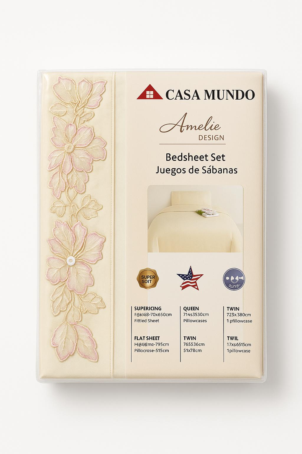 Sábana Plaza y Media con Broderie – Juego Completo